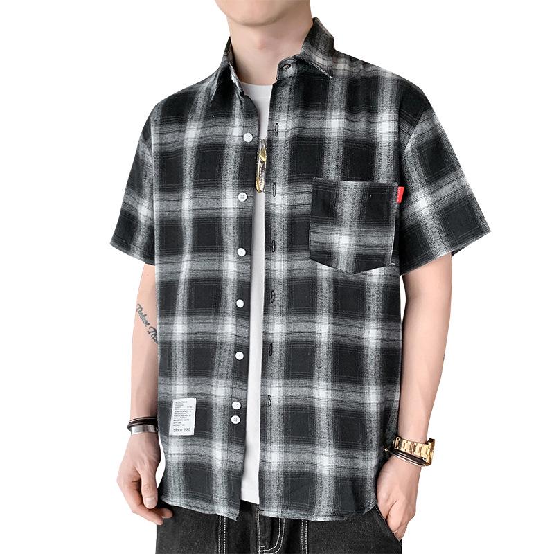 Men's Summer Plaid Short Sleeve Casual Shirt - Versatile Japanese Style