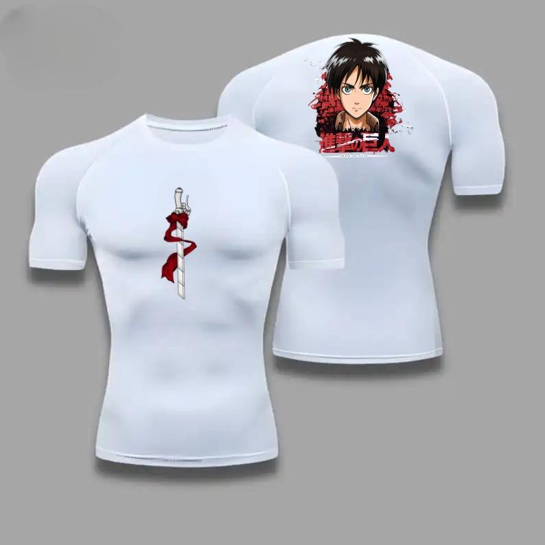 Eren Yeager Graphic Compression Shirts for Men Gym Workout Running Summer Athletic Quick Dry Tees Tops Short Sleeve Rash Guard
