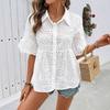 Spring and Summer Mid-sleeve Lapel Cardigan with Lace and Lace Cutout Pure White Chiffon T-shirt