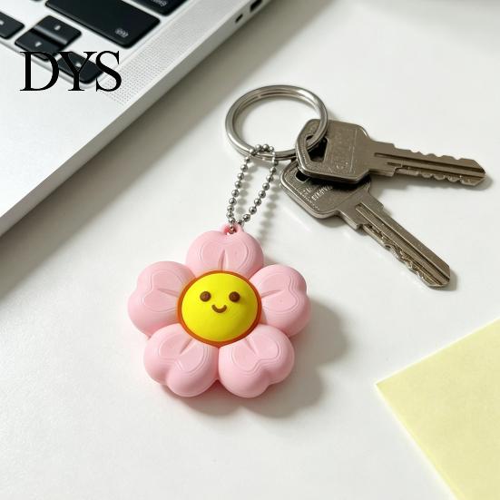 Anxiety Relief Gadget Smiling Flower Keychain Fidget Toy, Floral Clicker Sensory Toy for Stress Relief, Hanging Bag Charm with Ball Chain Key