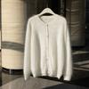 Women's Flocked 100% Cashmere Sweater: Stylish Round Neck Knit Cardigan for Autumn/Winter