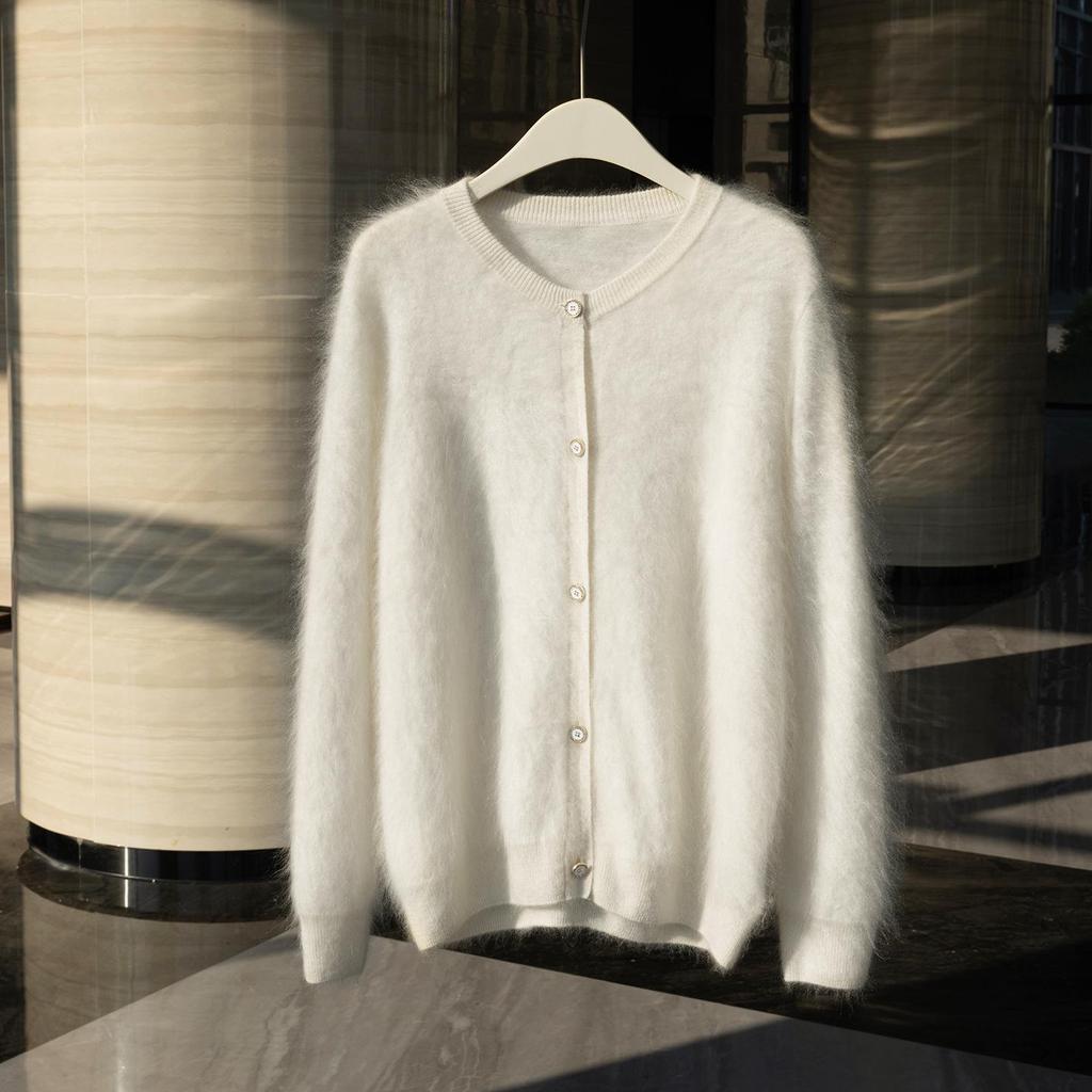 Women's Flocked 100% Cashmere Sweater: Stylish Round Neck Knit Cardigan for Autumn/Winter