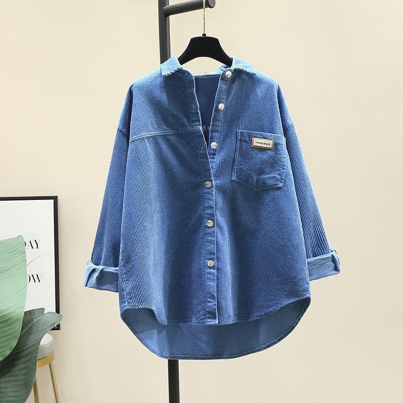 

Осень и Зима Новинка Вельветовая Рубашка-Кардиган Женская Модная Повседневная Свободная Корейская Версия Средней Длины с Лацканами и Длинными Рукавами 3XL синий