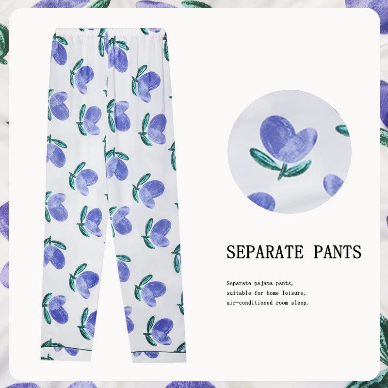 Spring/Summer Retro Floral Print Pajama Pants - Women's Korean Style, Suitable for Casual Wear, Loose Fit, Ideal for Spring and Autumn.