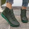 Fashion Women's Flat Single Boots Spring New Round Head Front Lacing Soft Sole Anti-slip Wear-resistant Short Boots