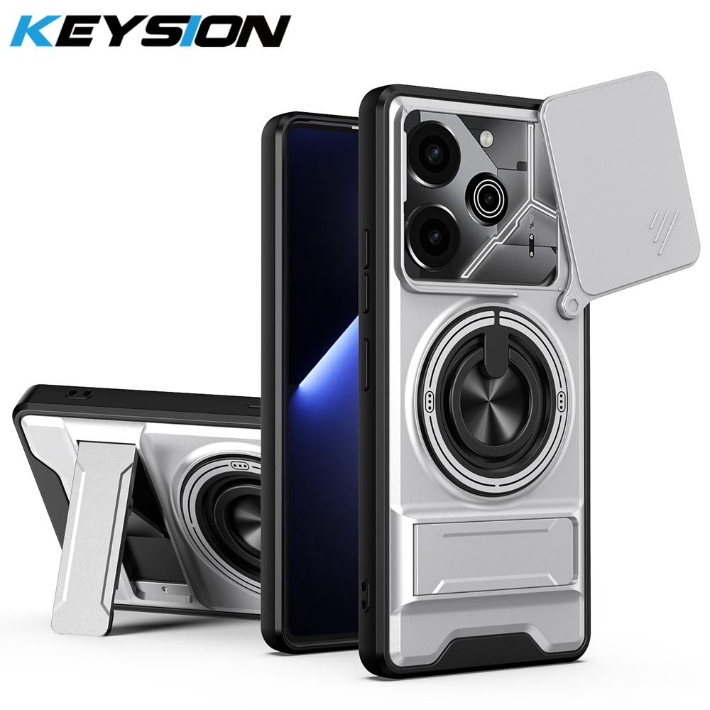 KEYSION Magnetic Phone Case for TECNO Pova 6 6 Pro 5G Slide Camera Lens Protection Upright Kickstand Ring Shockproof Back Cover