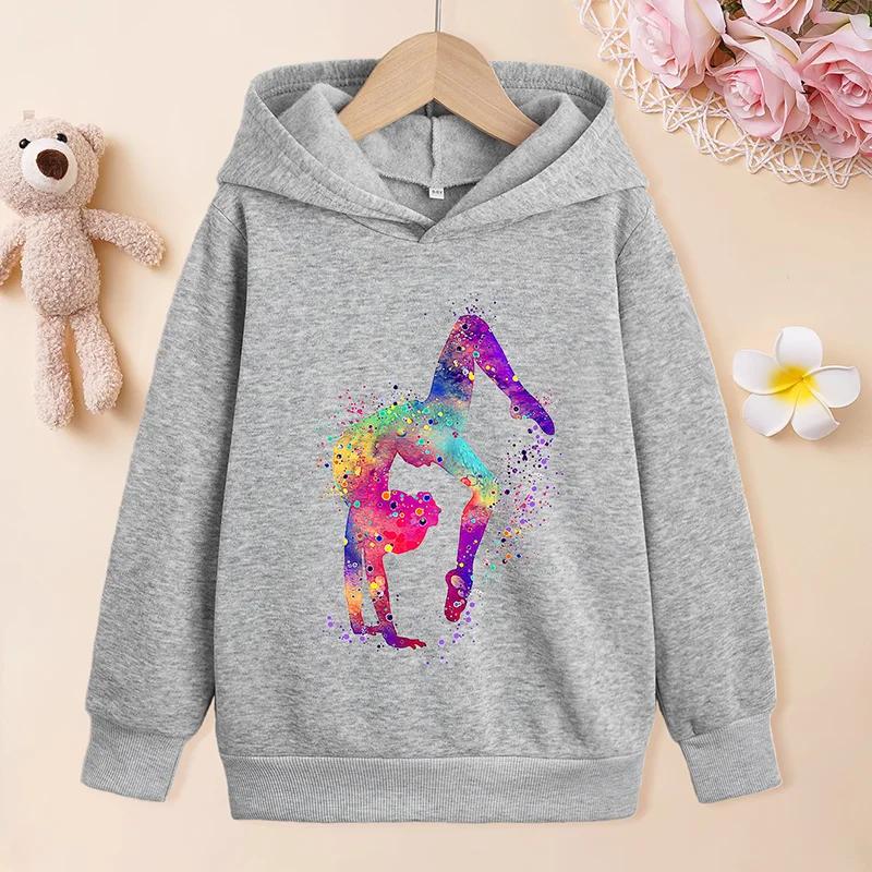 Autumn Winter Colorful Gymnast Printed Hoodies Fashionable Casual Warm Sports Long Sleeved Children's Boy and Girl Kids Unisex Hooded Sweatshirts