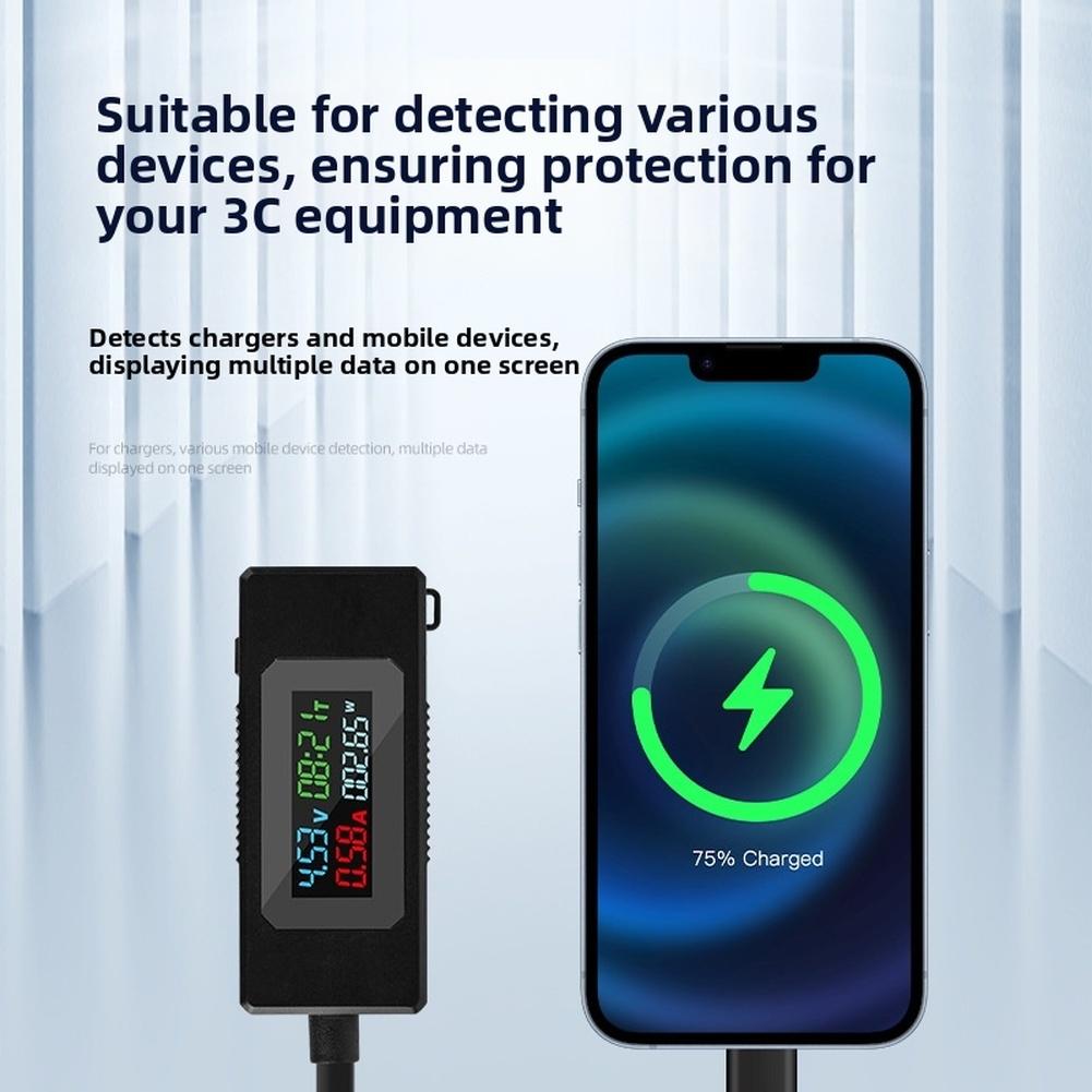 Tragbares Typ-C-Leistungsmessgerät mit Farb-LCD-Display zur Spannungs- und Strommessung, kompatibel mit PD- und VOOC-Schnellladung