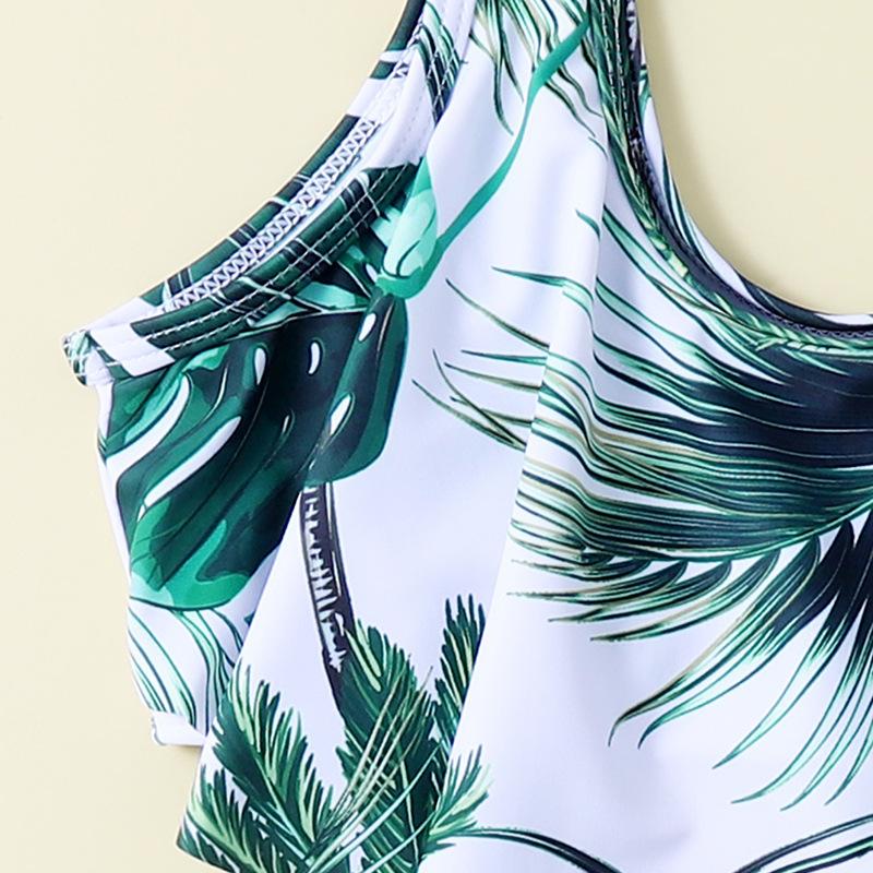 Girls' Fashion Two Pieces Swimsuit Printed Tankini Bathing Suit Ruffled Tank Top and Solid Briefs Swimwear Set Kids' Summer Beach Swimming Suit