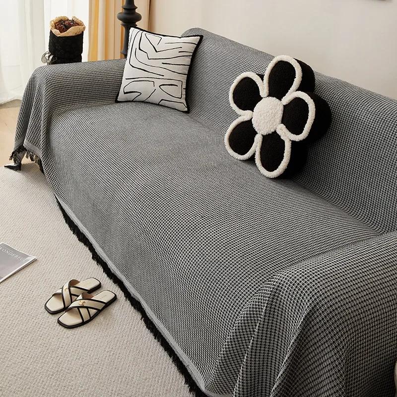 INS Style Reversible Cotton Yarn Blanket Modern Minimalist Solid Color Sofa Towel  Four Seasons Universal Sofa Cushion Cover