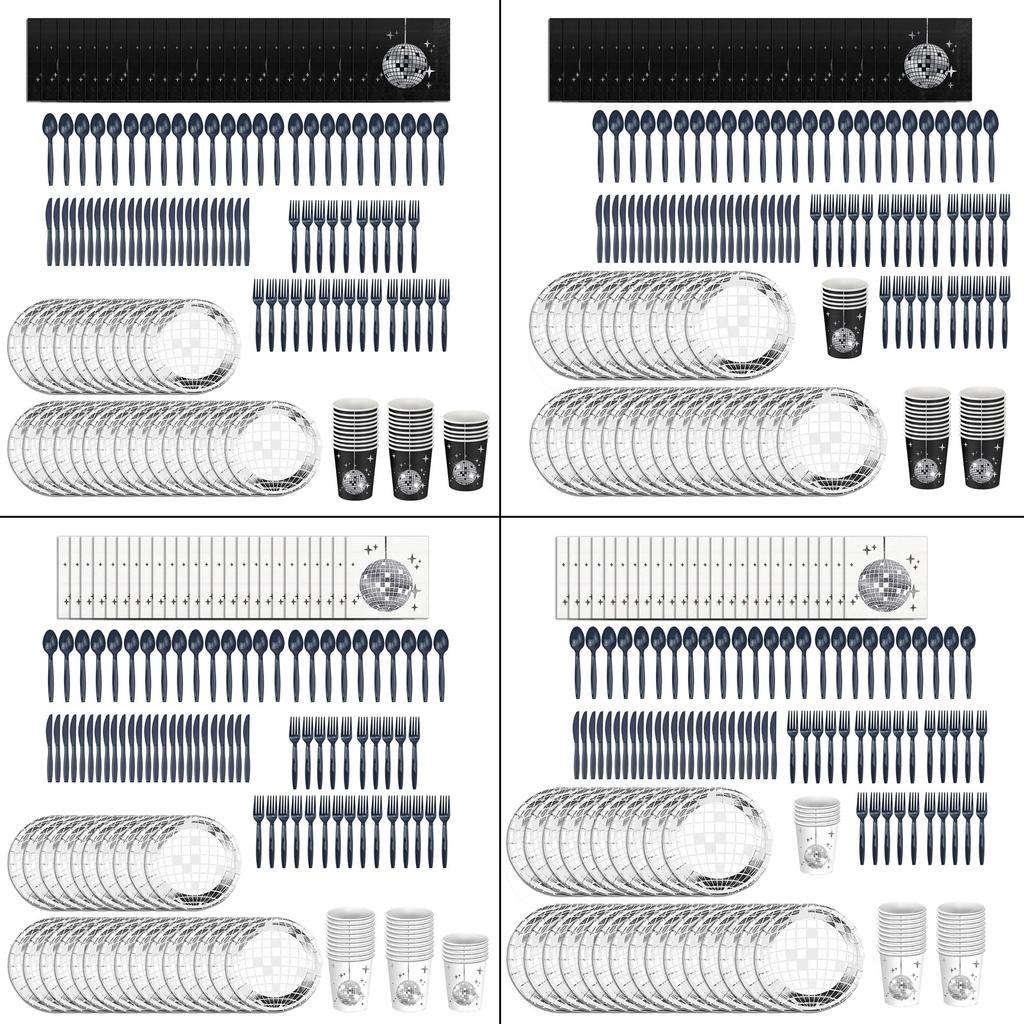 Disposable Tableware Set Party Supplies 9"/7" Silver Disposable Dish Plates Napkins Innerware for Gatherings