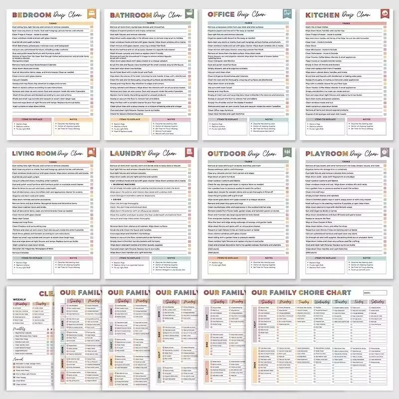ADHD Cleaning Planner Bundle – Includes Home Cleaning Schedule, Weekly, Monthly, Year-Round Cleanliness Tips, Family Chore Chart