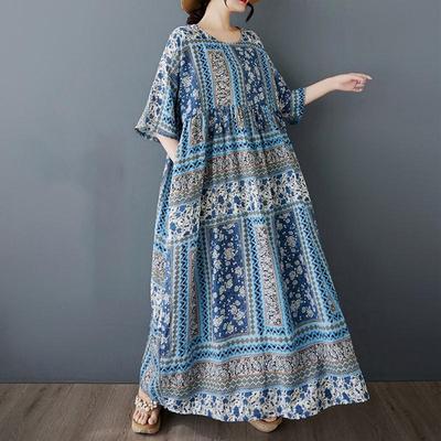 Short Sleeve Plus Size Vintage Floral New In Dresses for Women Casual Loose Long Summer Dress