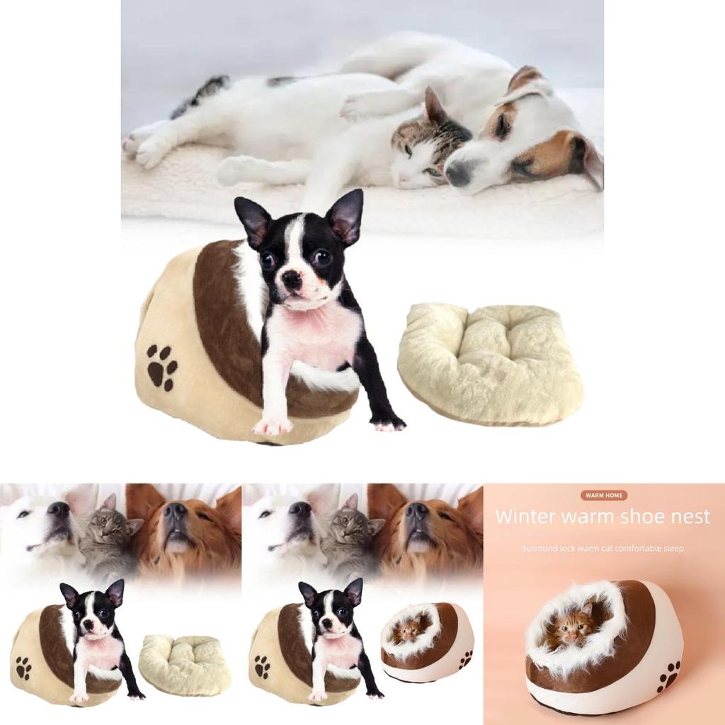 Cozy And Washable Cat Bed With Semi Enclosed Design For All Seasons In Brown And Gray