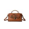 Genuine Leather Women's Bag, Retro Embossed Totem Crossbody Handbag, Color-rubbed Lock Buckle Small Square Bag