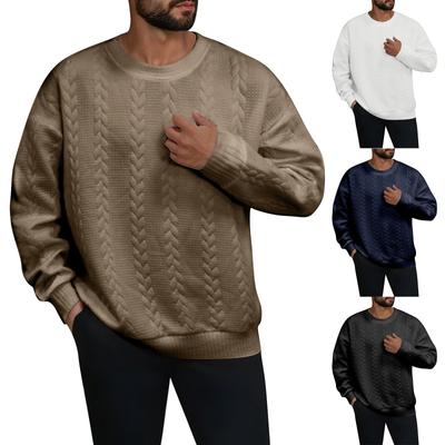 Men's Winter Solid Color Casual Tops Long Sleeve Round Neck Sweatshirt