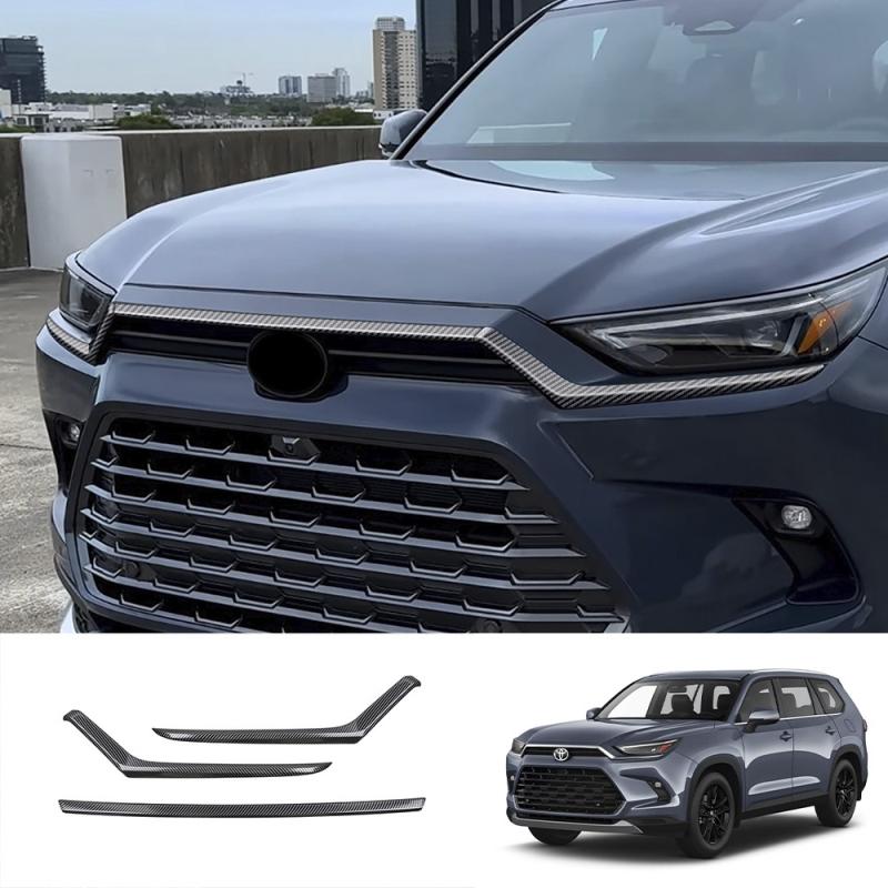 For Toyota Grand Highlander 2024 2025 carbon Front bumper Hood mesh Grille Bonnet Lip Molding Cover Trim Exterior Accessories