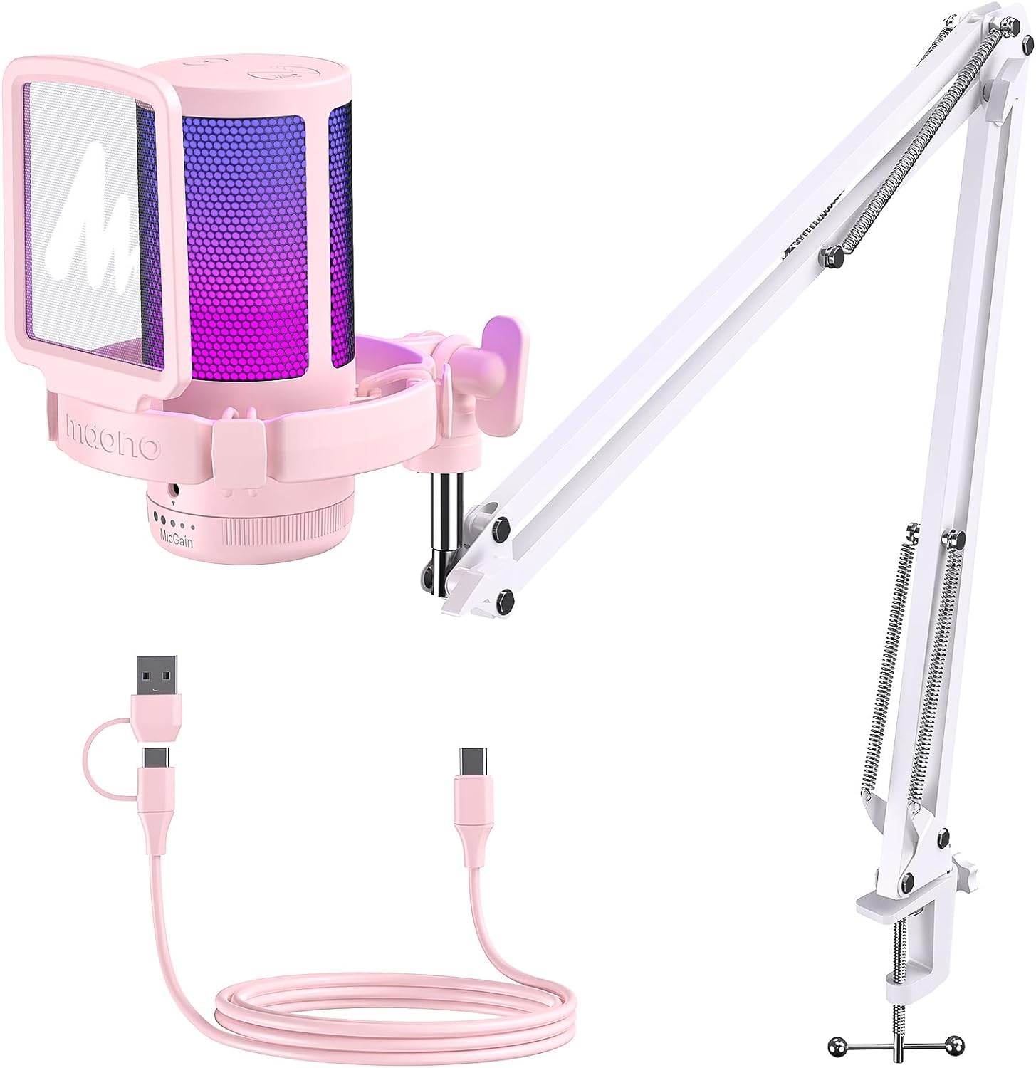 

MAONO USB Condenser Gaming Microphone, PC Microphone with Noise Cancellation, Mute Button, Unidirectional RGB Lighting, Volume Control, Plug & Play,