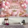 2D Pink Gold Happy Birthday Backdrop Photography Background