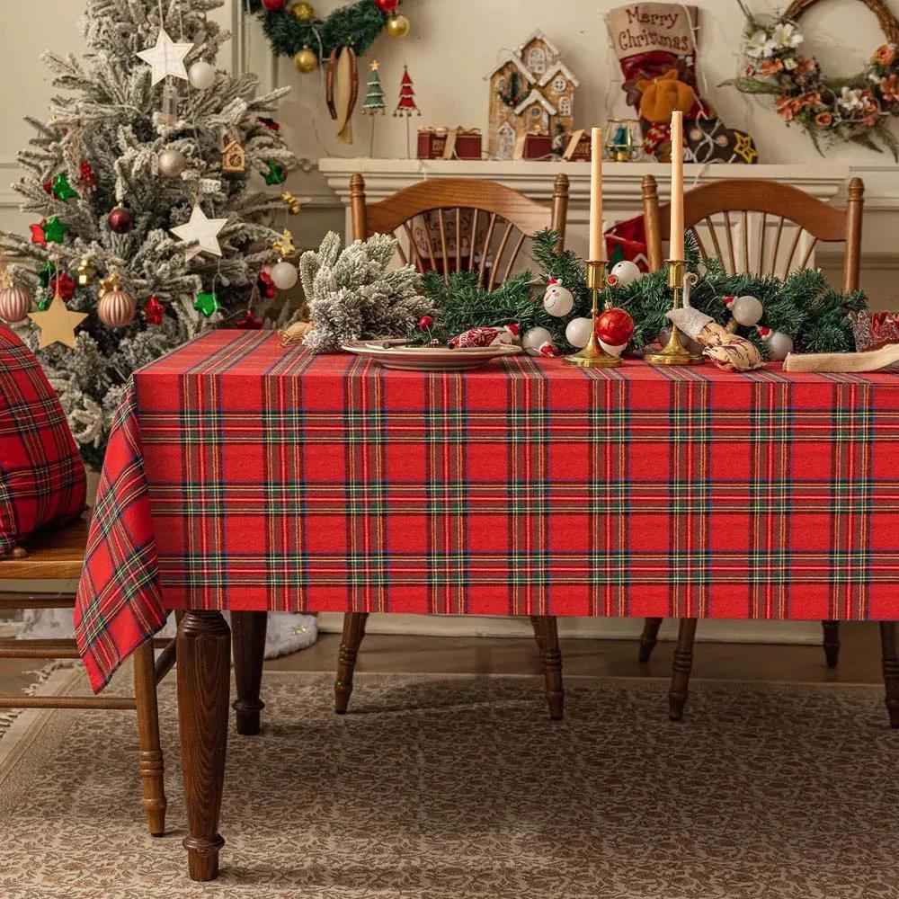 Plaid Tablecloth Christmas Red Green Rectangle Party Table Cloth Vintage Dining Table Cover for Home Living Room Xmas Decoration