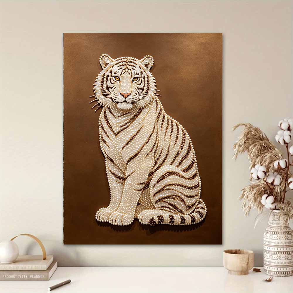 5D DIY Pearl Diamond Painting Kit Majestic White Tiger Full Drill Embroidery Mosaic Art Home Wall Decor Gift