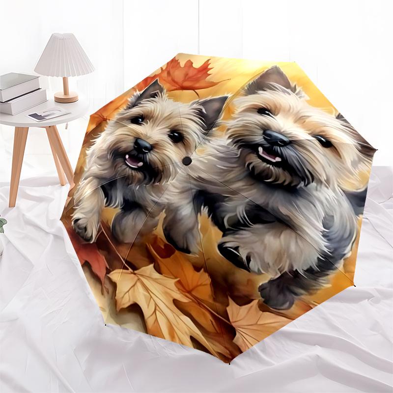 1pc Puppies Fall Leaves Automatic Open/close Umbrella, 8-Rib Sturdy Structure, Portable Travel Umbrella, Parties, Everyday Use,28