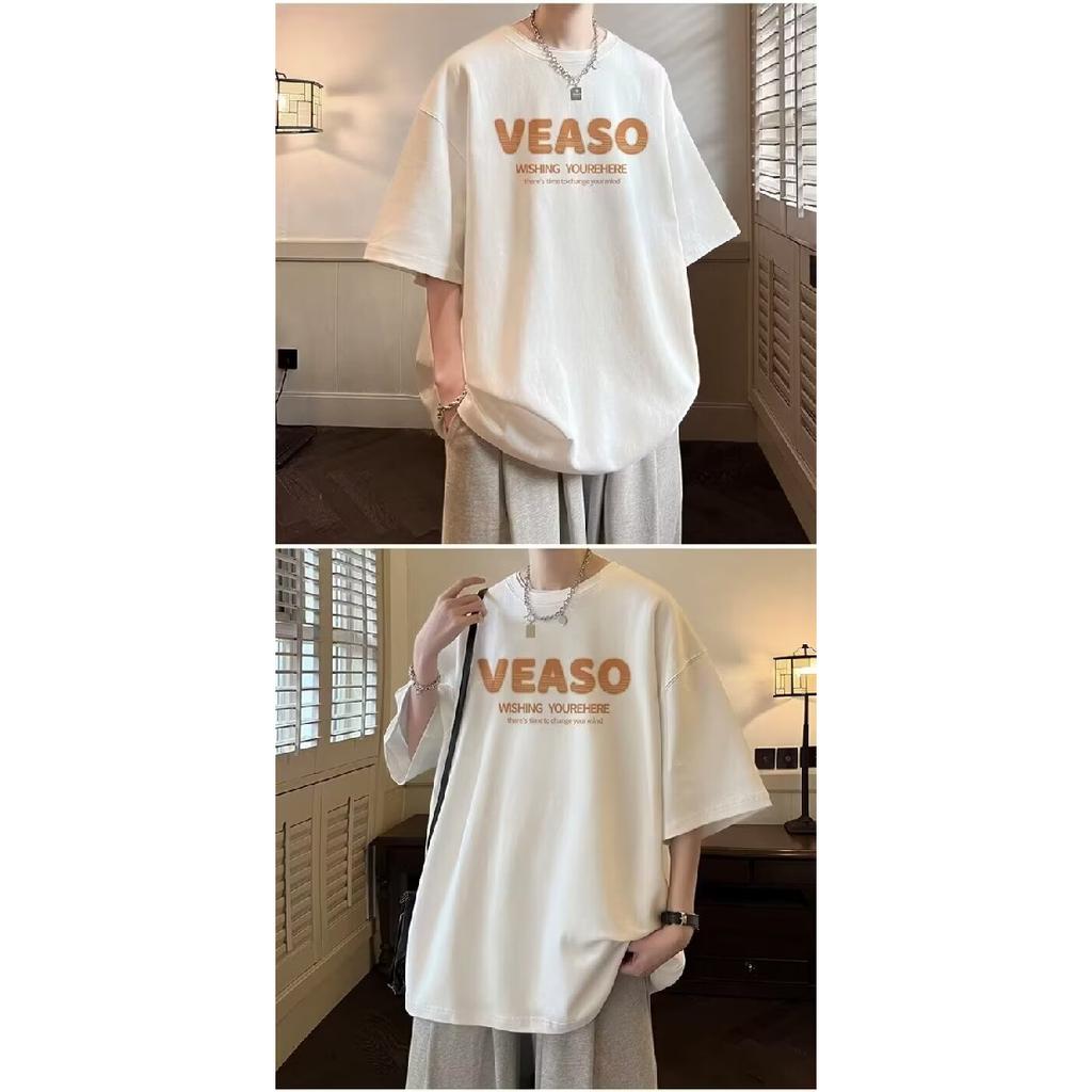 Short Sleeved T-Shirt Men'S Trendy Brand Summer Loose Five Quarter Sleeve Trendy Ins Minimalist Printed Top