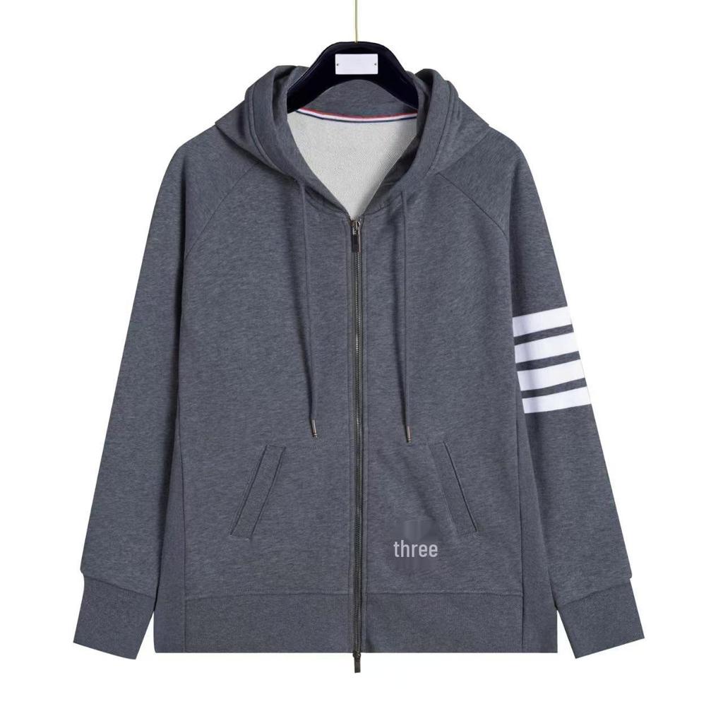 Women's Color-Woven Zipper Hoodie Casual Unisex Hooded Sweatshirt with 4 Stripes