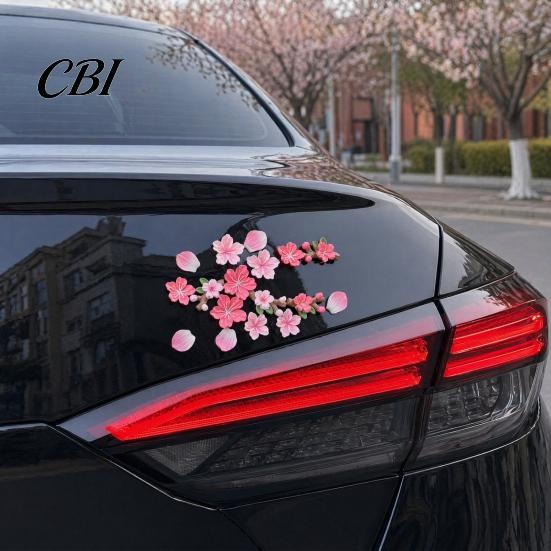 Flexible Texture Car Sticker Peach Blossom Sticker, Resin Flower Decal for Auto Motorcycle, Heat Resistant Moisture Proof Waterproof Adhesive