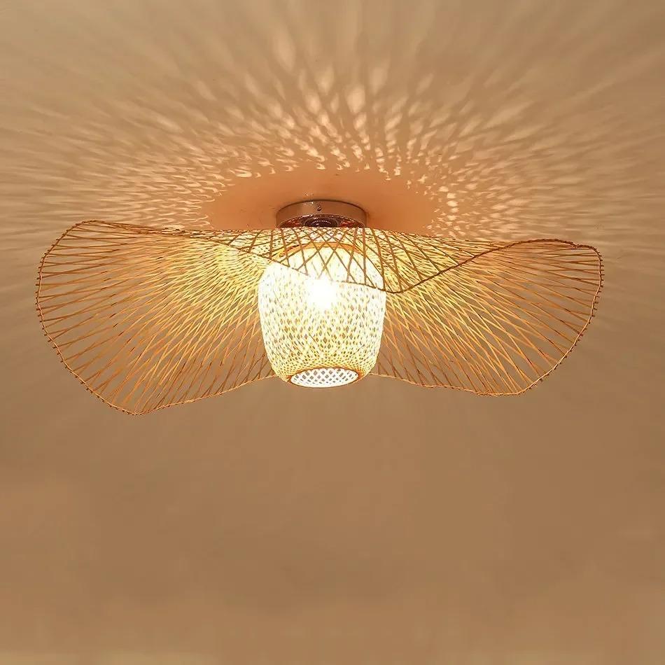 Hand Knitte Bamboo Art Ceiling Chandelier light Restaurant Creative Indoor Ceiling Hanging Lamp E27 Home Decor Lighting Fixtures