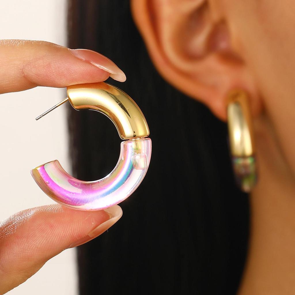 Colorful Geometric C-Shaped Earrings: Fashionable European and American Design for Women