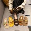2025 autumn and winter open-toed double one-word with metal buckle Mao Mao shoes flat-soled fashionable versatile soft-soled women's casual slippers