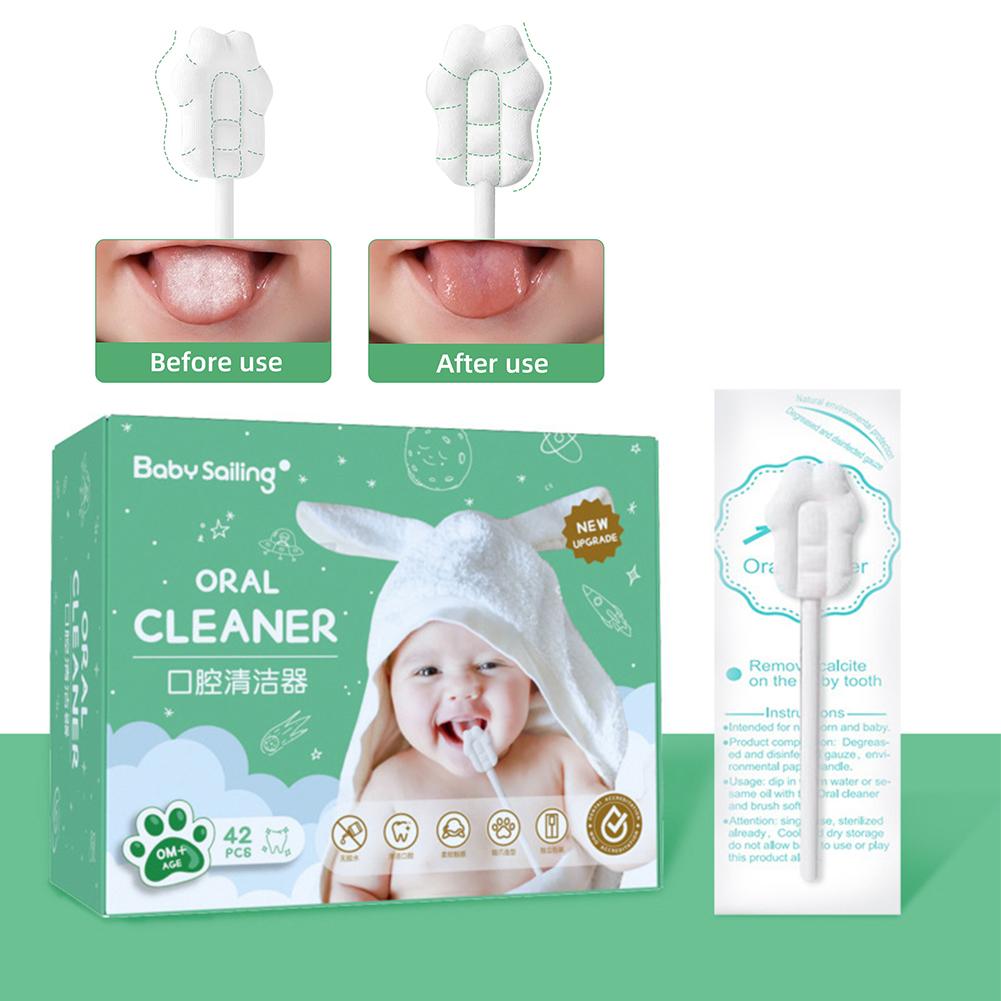 42Pcs Baby Tongue Cleaner Disposable Newborn Toothbrush Infant Oral Cleaning Brush Stick Soft Safe Hygienic