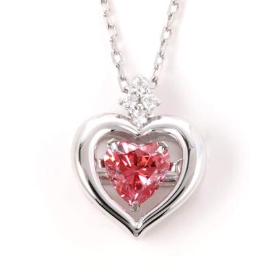 PLUSTER Dancing Stone Necklace Gift Box Set 925 Sterling Silver Cross Four Cubic Zirconia Rhinestone Popular Birthday Gift Women's (Heart)