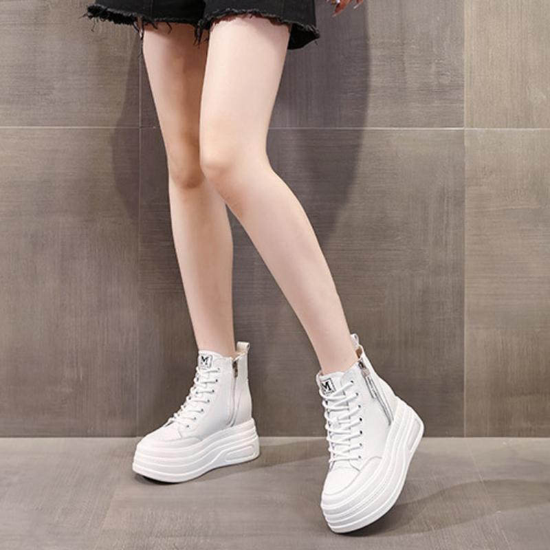 8CM  New Fashion Women Combat Boot Platform Sneakers Spring Autumn Warm Fur Winter Ankle Booties Genuine Leather Women Shoes