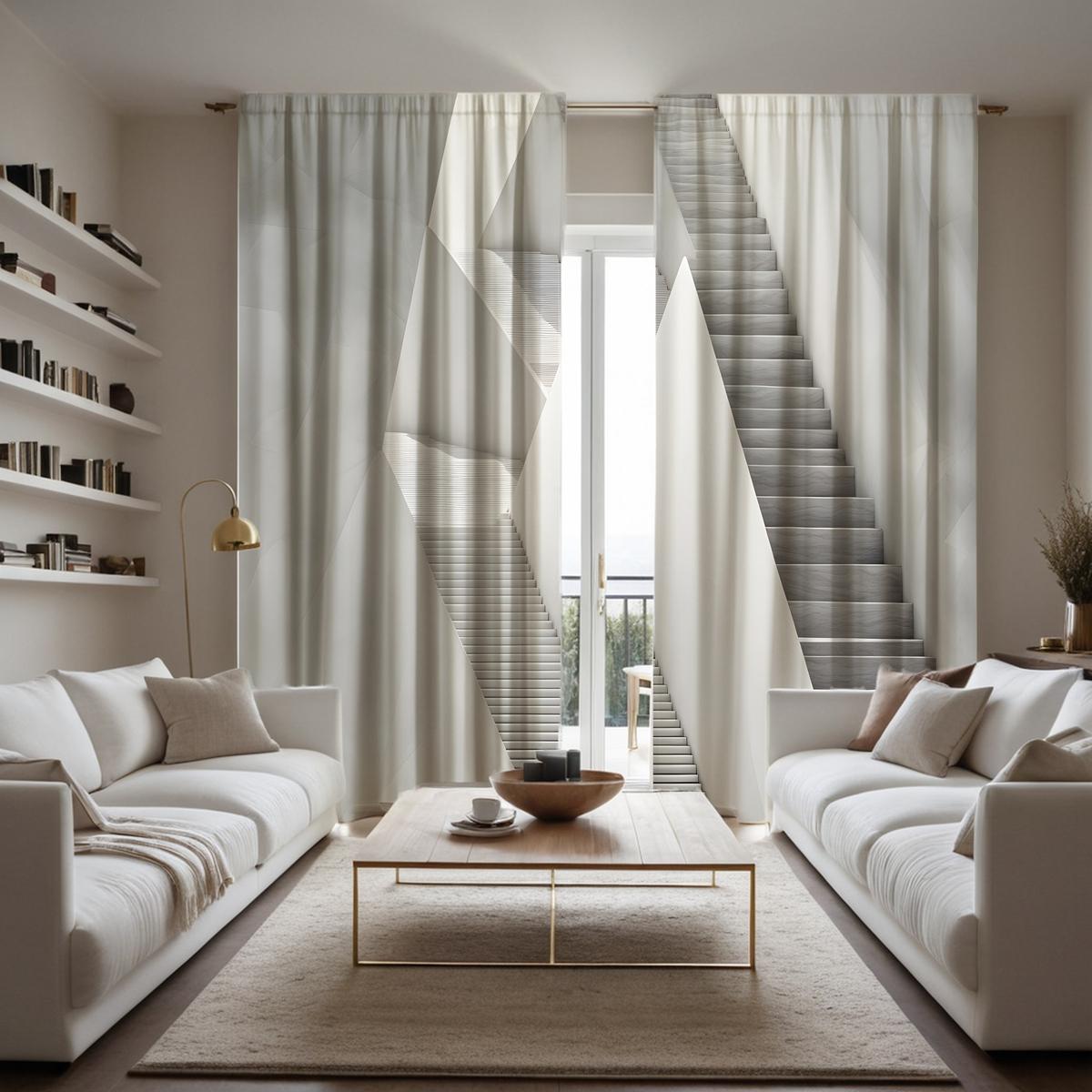 2 шт. HD абстрактная геометрическая декоративная штора для лестницы Белая завязка — фото 4