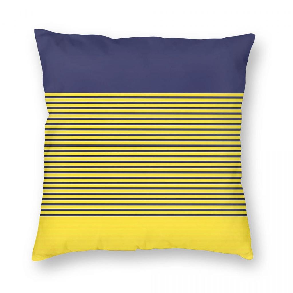 Navy And Yellow Lines Pillowcase Polyester Linen Velvet Pattern Zip Decorative Pillow Case Car Cushion Cover
