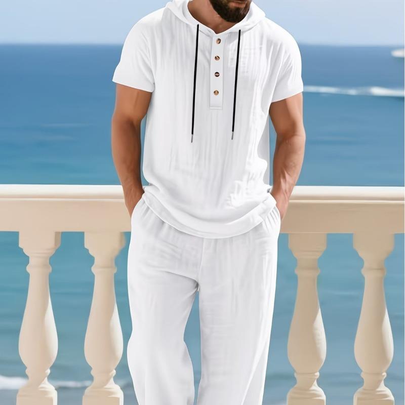 

Mens Hooded Short Sleeve Casual 2 Piece Set S белый