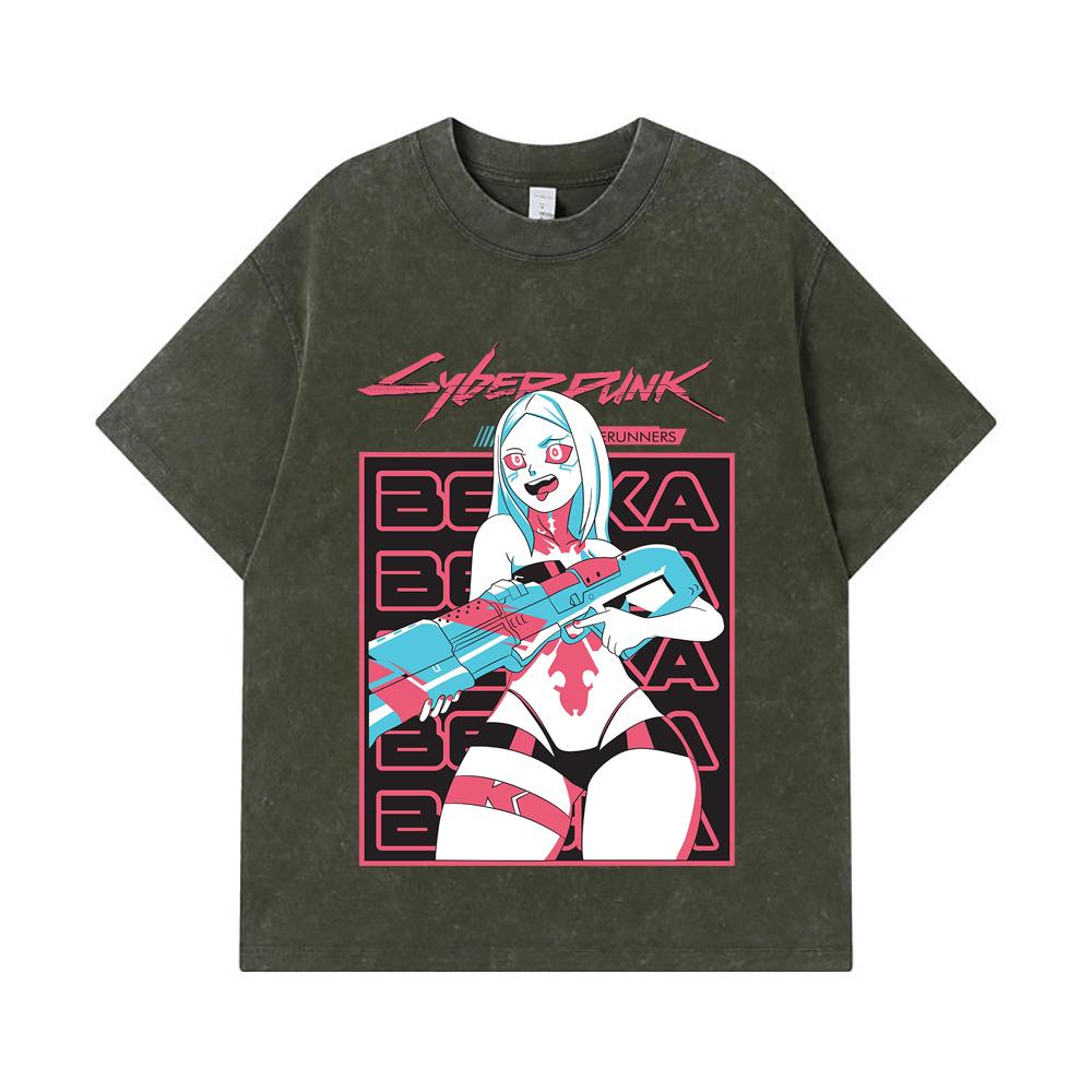 275 GSM Washed T-shirts 100% Cotton Cyberpunk Edgerunners V3 Rebecca Print Unisex Heavy Cotton T Shirt S