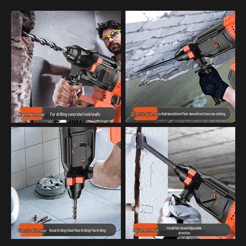 Longyun Rechargeable Brushless Rotary Hammer Drill Set - High Power 3-in-1 Impact Tool with Lithium Battery