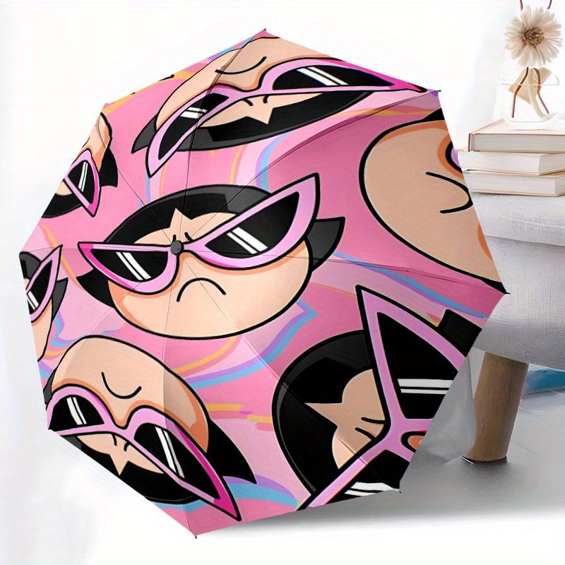 1 Stück Powerpuff Girls Automatischer Auf-/Zu Klappbarer Tragbarer Regenschirm mit 8-Rippen-Struktur für Damen/Herren, Ganzjahresgebrauch a0901089