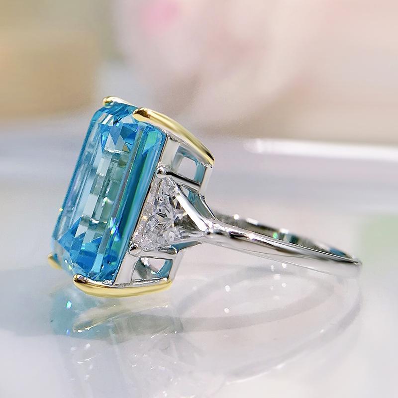 Hui Zhiyi 2023 S925 Silver Rectangular High Carbon Diamond Ring, 10x14mm, Simple & Elegant Design