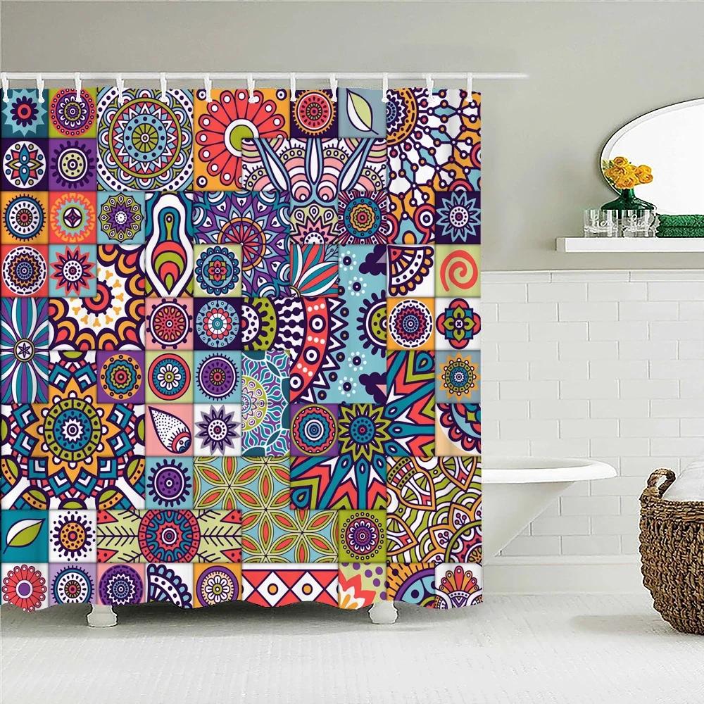 3D Flower India Bohemian Print Nordic Style Shower Curtain Set With Hooks Natural Landscape Home Decoration Bathroom Curtains