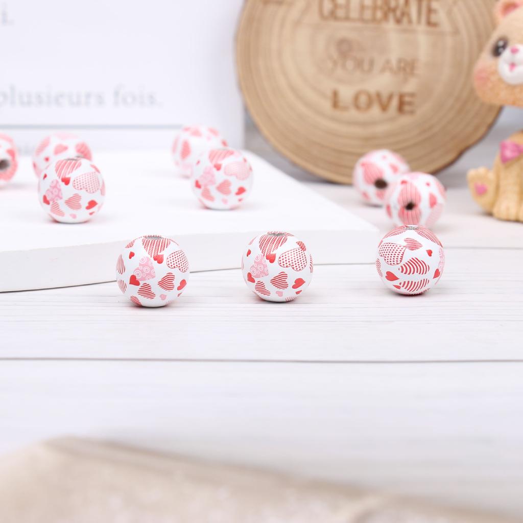Valentine'S Day Love Wooden Beads Home Decoration Colorful Wooden Beads Wreath Accessories Diy Fringed Hemp Rope Wooden Beads String