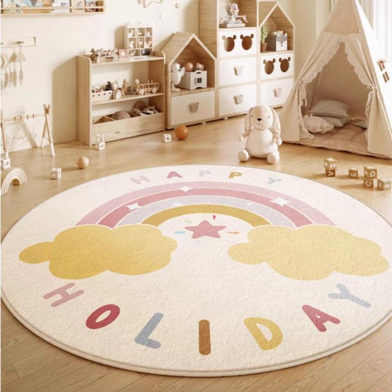 Cartoon Style Bedroom Decor Round Carpet Animal Pattern Carpets for Living Room Thick Plush Children‘s Floor Mat Fluffy Soft Rug