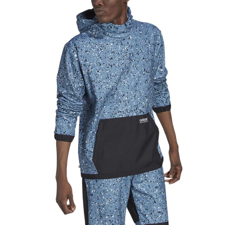 Adidas Originals Clover Texture Print Colorblock Hoodie Long Sleeve Sweatshirt Men Tops Blue HK5015