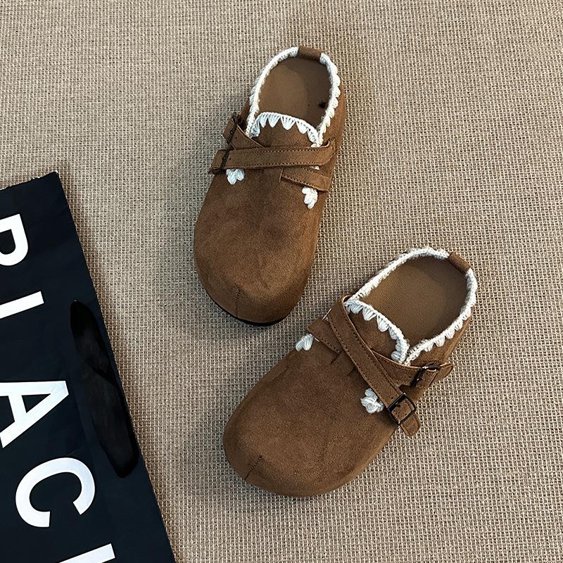 2025 Retro Versatile Fashion Niche Baotou Half Slippers Women's Autumn and Winter Design Belt Buckle Casual Slippers