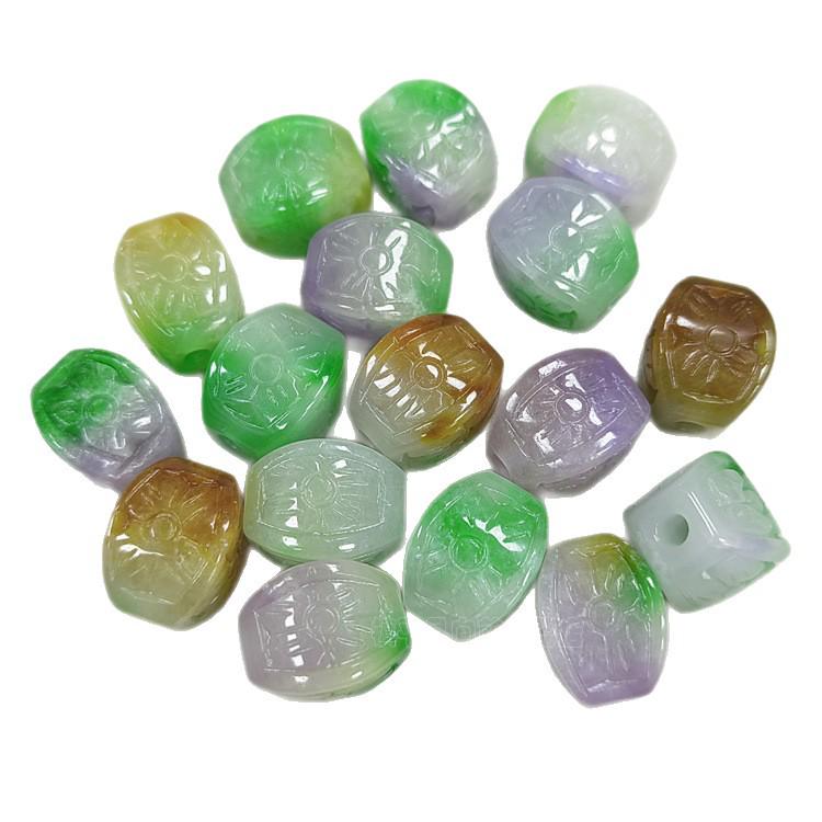 Antique Jade Barrel Beads with Color Streaks - Yellow Fei Gan Qing Ornaments
