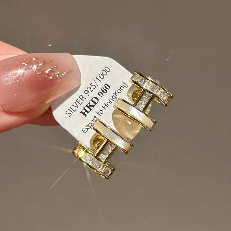 

Серьги-пусеты с буквой H из циркона, темпераментные, высококлассные, модные, легкая роскошь, изысканные, женские