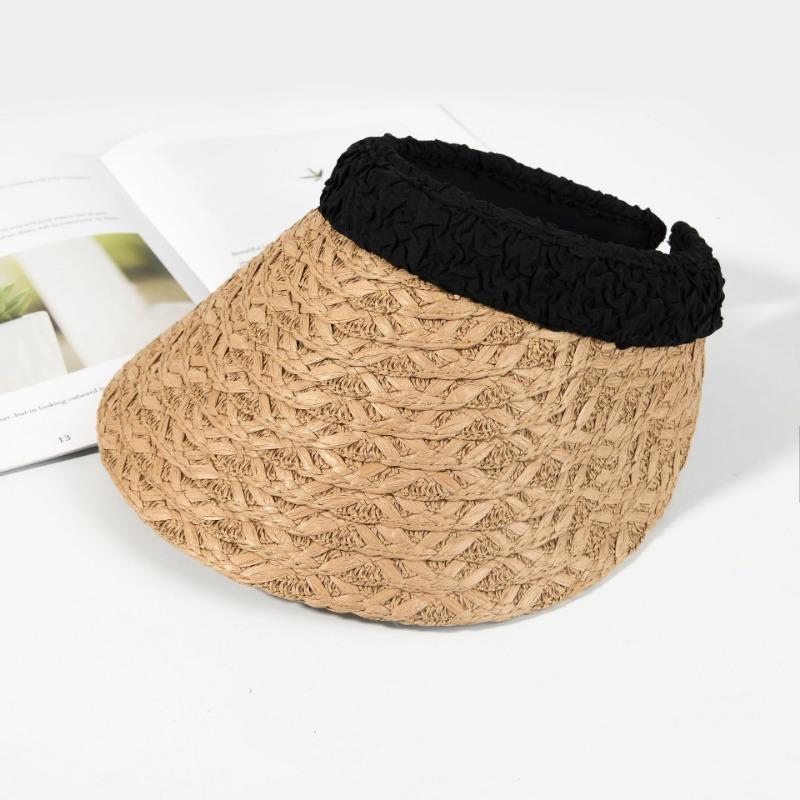 New High-quality Pleated Straw Empty Top Hat Children's Spring and Summer Seaside Beach Vacation Sunscreen Visor